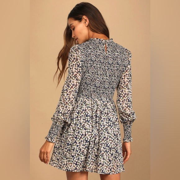 Floral Forever Navy Blue Floral Print Smocked Skater Dress - Picture 2 of 6